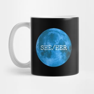 SHE HER Pronouns Blue Moon Mug